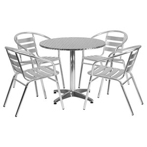 5 Pieces 31.5" Round Dining Set - Aluminum, Slat Chairs 