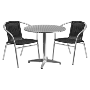 3 Pieces 31.5" Round Dining Set - Black, Aluminum 