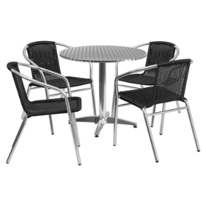 5 Pieces 31.5" Round Dining Set - Black, Aluminum 
