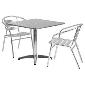 3 Pieces 31.5" Square Dining Set - Aluminum, Slat Chairs 