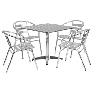 5 Pieces 31.5" Square Dining Set - Aluminum, Slat Chairs 