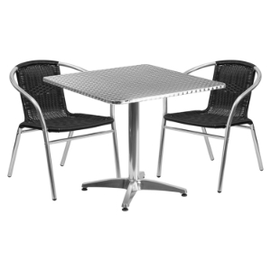 3 Pieces 31.5" Square Dining Set - Black, Aluminum 
