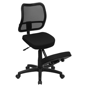 Mobile Kneeling Task Chair - Black Curved Mesh Back, Fabric Seat 