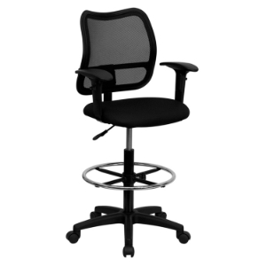 Mid Back Mesh Drafting Chair - Swivel, Black, Height Adjustable Arms 