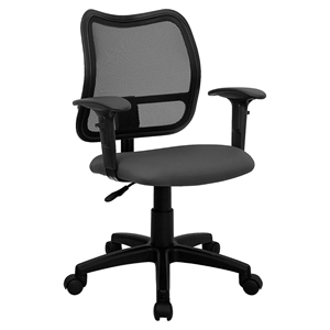 Mid Back Mesh Task Chair - Swivel, Gray, Height Adjustable Arms 