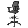 Mid Back Mesh Drafting Chair - Swivel, Gray, Height Adjustable Arms - FLSH-WL-A277-GY-AD-GG