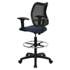 Mid Back Mesh Drafting Chair - Swivel, Navy, Height Adjustable Arms - FLSH-WL-A277-NVY-AD-GG