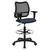 Mid Back Mesh Drafting Chair - Swivel, Navy, Height Adjustable Arms - FLSH-WL-A277-NVY-AD-GG
