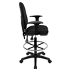 Mid Back Drafting Chair - Multi Functional, Height Adjustable Arms, Black - FLSH-WL-A654MG-BK-AD-GG