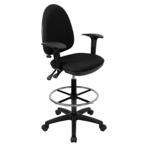 Mid Back Drafting Chair - Multi Functional, Height Adjustable Arms, Black 