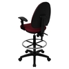 Mid Back Drafting Chair - Multi Functional, Adjustable Arms, Burgundy - FLSH-WL-A654MG-BY-AD-GG