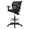 Mid Back Mesh Drafting Chair - Height Adjustable Arms, Black - FLSH-WL-A7671SYG-BK-AD-GG