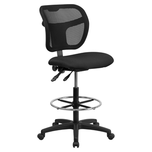 Mid Back Mesh Drafting Chair - Black Padded Seat 