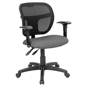 Mid Back Mesh Task Chair - Swivel, Gray Seat, Height Adjustable Arms 