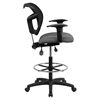 Mid Back Mesh Drafting Chair - Height Adjustable Arms, Gray - FLSH-WL-A7671SYG-GY-AD-GG