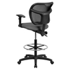 Mid Back Mesh Drafting Chair - Height Adjustable Arms, Gray - FLSH-WL-A7671SYG-GY-AD-GG