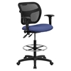 Mid Back Mesh Drafting Chair - Height Adjustable Arms, Navy - FLSH-WL-A7671SYG-NVY-AD-GG