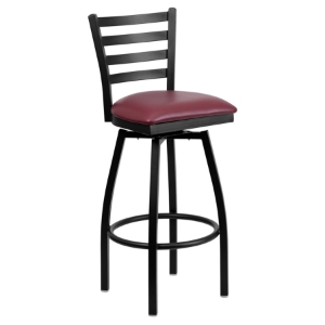 Hercules Series Metal Barstool - Ladder Back, Swivel, Burgundy, Black 