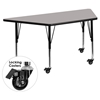 Mobile 24" x 48" Trapezoid Preschool Activity Table - Gray Top, Adjustable Legs - FLSH-XU-A2448-TRAP-GY-H-P-CAS-GG