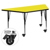 Mobile 24" x 48" Trapezoid Preschool Activity Table - Yellow Top, Adjustable Legs - FLSH-XU-A2448-TRAP-YEL-H-P-CAS-GG