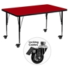 Mobile 30" x 48" Preschool Activity Table - Adjustable Legs, Red Thermal Fused Top - FLSH-XU-A3048-REC-RED-T-P-CAS-GG