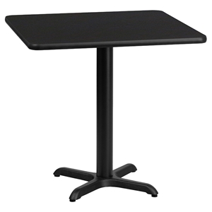 24" Square Dining Table - Black Top, Pedestal Base 