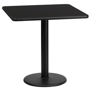 24" Square Dining Table - Black, 18" Round Pedestal Base 