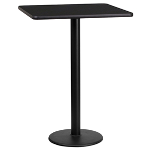 24" Square Bar Table - Black, 18" Round Pedestal Base 