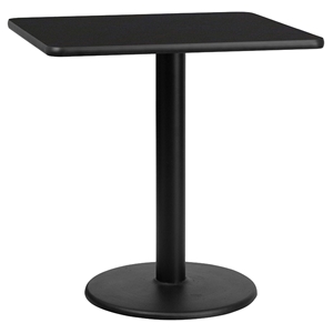 30" Square Dining Table - Black, Round Pedestal Base 