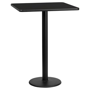 30" Square Bar Table - Black, Round Pedestal Base 