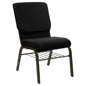 Hercules Series Stacking Church Chair - Black, Gold Vein Frame 