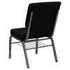 Hercules Series Stacking Church Chair - Gold Vein Frame, Black, Book Rack - FLSH-XU-CH-60096-BK-SV-BAS-GG