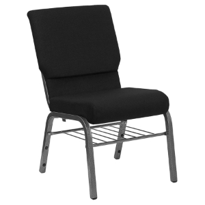 Hercules Series Stacking Church Chair - Gold Vein Frame, Black, Book Rack 