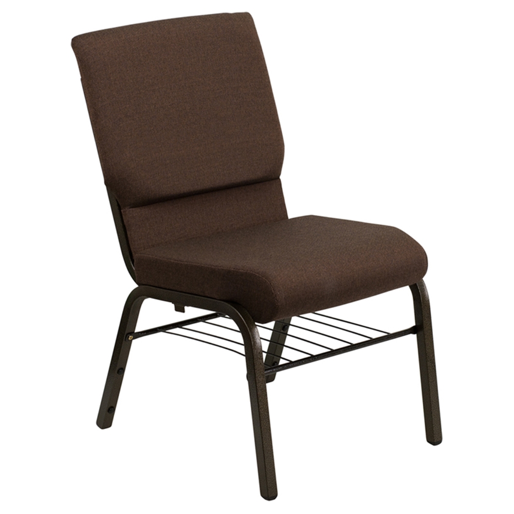 Hercules Series Stacking Church Chair - Book Rack, Brown, Gold Vein ...