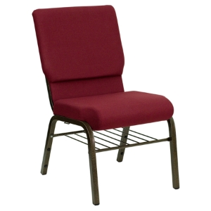 Hercules Series Stacking Church Chair - Burgundy, Gold Vein, Book Rack 