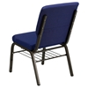 Hercules Series Stacking Church Chair - Gold Vein Frame, Blue, Book Rack - FLSH-XU-CH-60096-NVY-DOT-BAS-GG