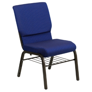 Hercules Series Stacking Church Chair - Gold Vein Frame, Blue, Book Rack 