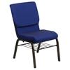 Hercules Series Stacking Church Chair - Gold Vein Frame, Blue, Book Rack - FLSH-XU-CH-60096-NVY-DOT-BAS-GG