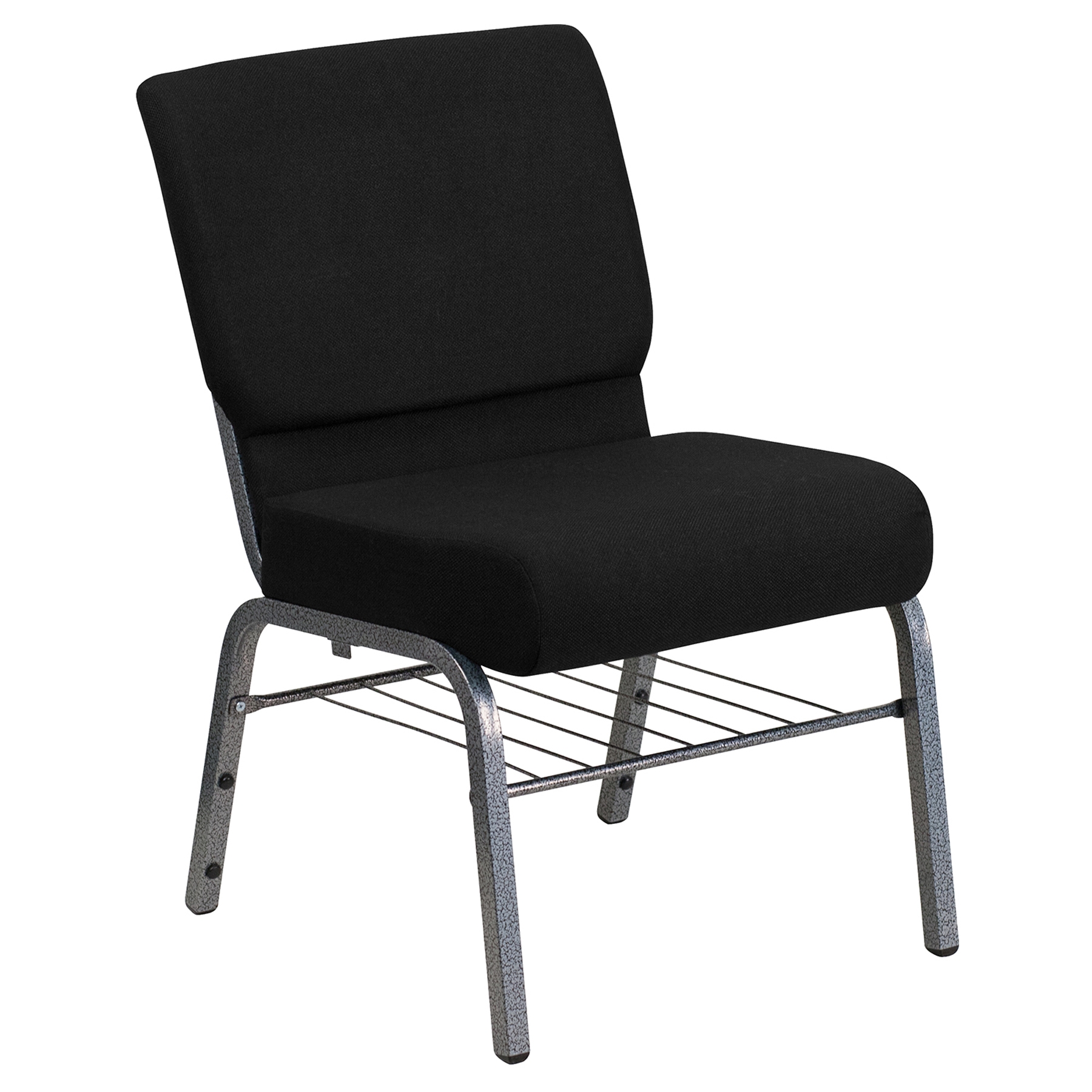 Hercules Series Stacking Church Chair - Book Rack, Black | DCG Stores
