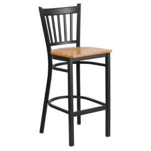 Hercules Series Metal Restaurant Barstool - Black, Natural, Vertical Back 