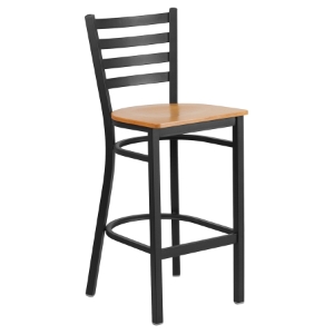 Hercules Series Metal Restaurant Barstool - Black, Natural, Ladder Back 