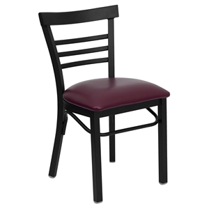 Hercules Series Metal Restaurant Chair - Black, Burgundy Seat, Ladder Back 