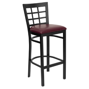 Hercules Series Metal Barstool - Black, Burgundy, Window Back 