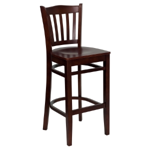 Hercules Series Wood Barstool - Mahogany, Vertical Slat Back 