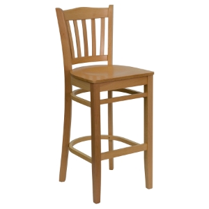 Hercules Series Wood Barstool - Natural, Vertical Slat Back 