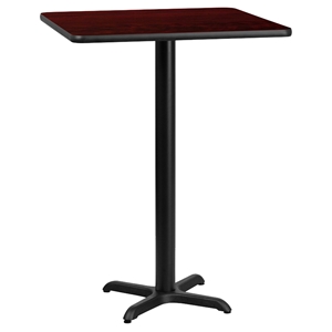24" Square Bar Table - Mahogany, Black, Pedestal Base 