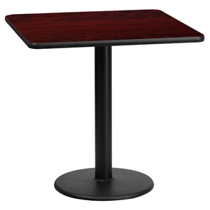 24" Square Dining Table - Black, Mahogany, 18" Round Pedestal Base 