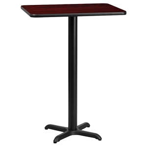 24" x 30" Rectangular Bar Table - Black, Mahogany, Pedestal Base 