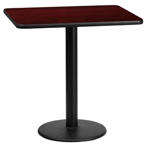 24" x 30" Rectangular Dining Table - Black, Mahogany, Round Pedestal Base 