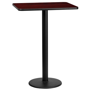 24" x 30" Rectangular Bar Table - Black, Mahogany, Round Pedestal Base 